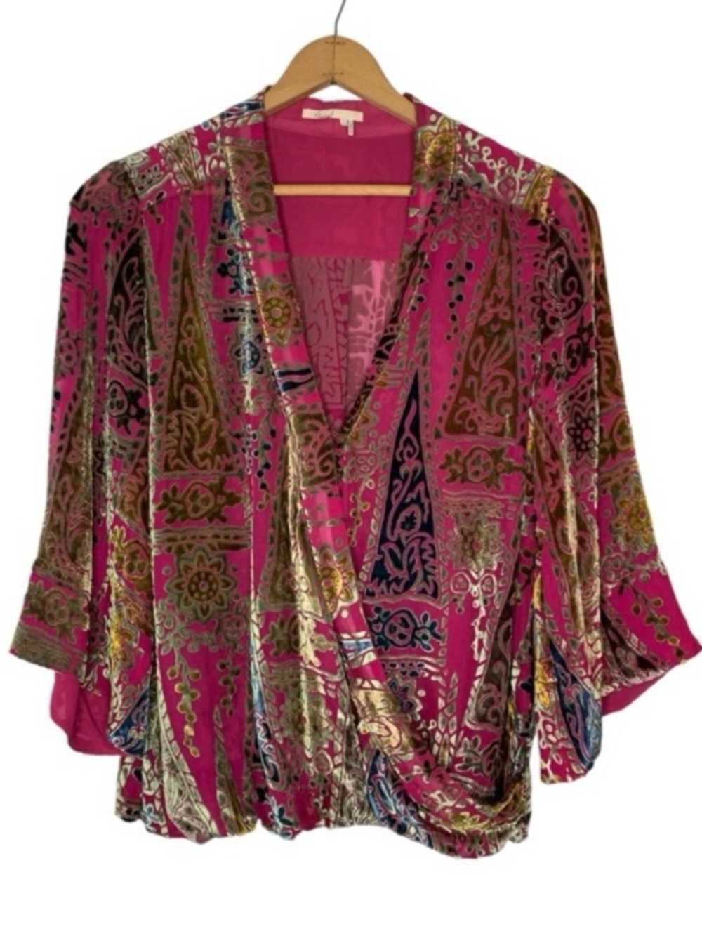 Anthropologie Floreat Japonica velvet wrap blouse size L dark whimsy goth boho